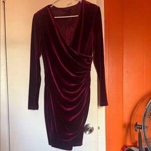 Alex Marie Velvet Wrap Dress in Deep Burgundy
